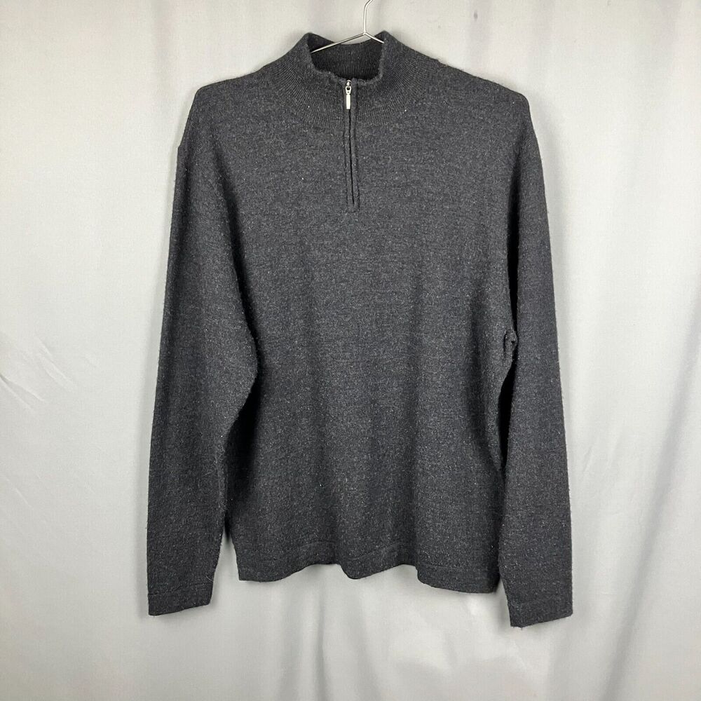 Davis & Squire Extra Fine Merino Wool Sweater Mens XL Mock Neck 1/4 Zip Academia
